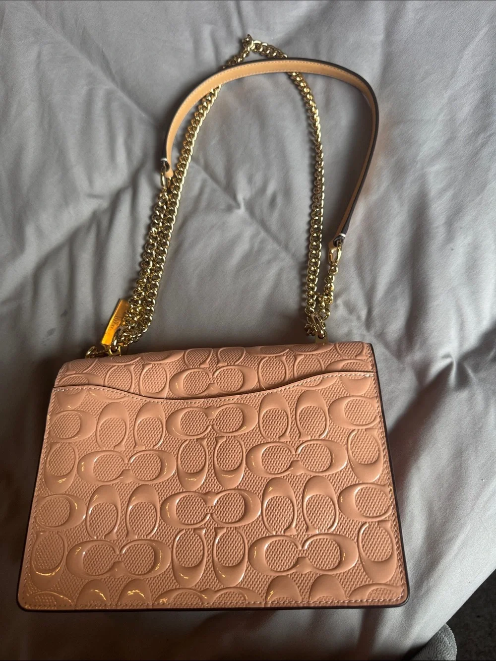 Coach Signature Embossed Flap Crossbody — Blush Pink